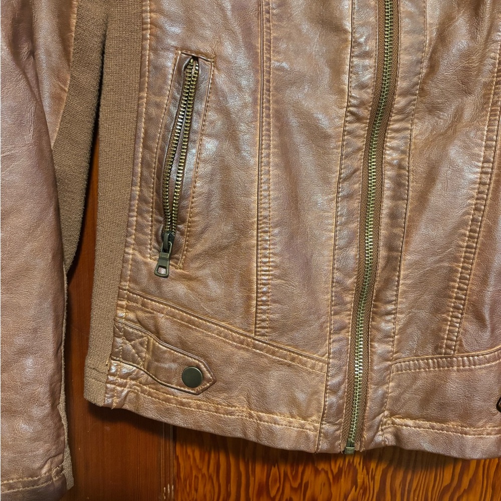 SEBBY Brown Faux Leather Moto Jacket Womens Size Small - Picture 2 of 7